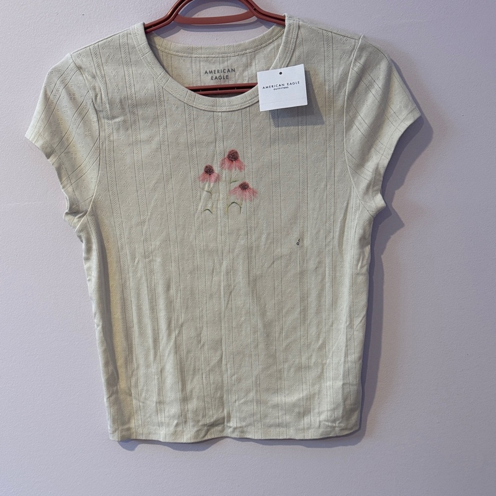 NWT Pointelle Floral Tee American Eagle